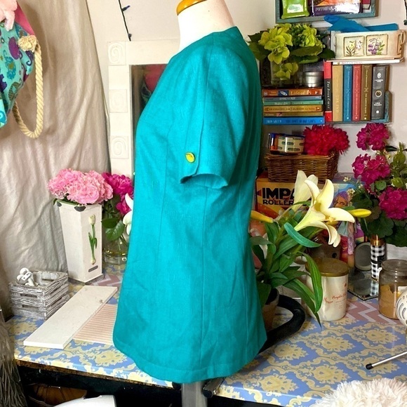 🌷 Casual Corner🌷 Vintage Turquoise Gold Button Blazer & Skirt Set Petite - Picture 5 of 10